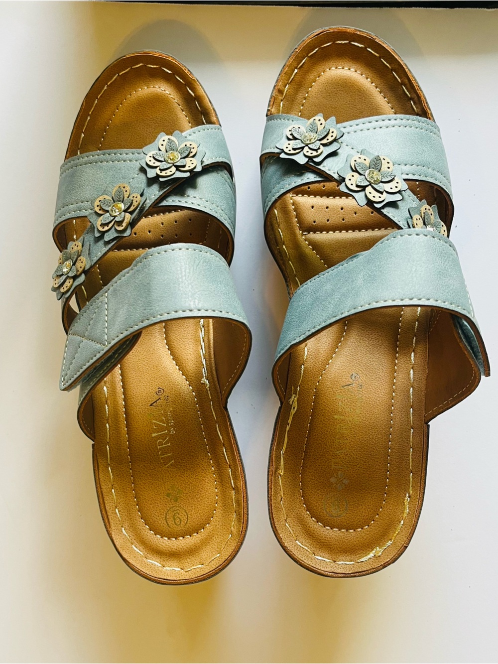 Spring Step Teal Floral Slide Sandals
